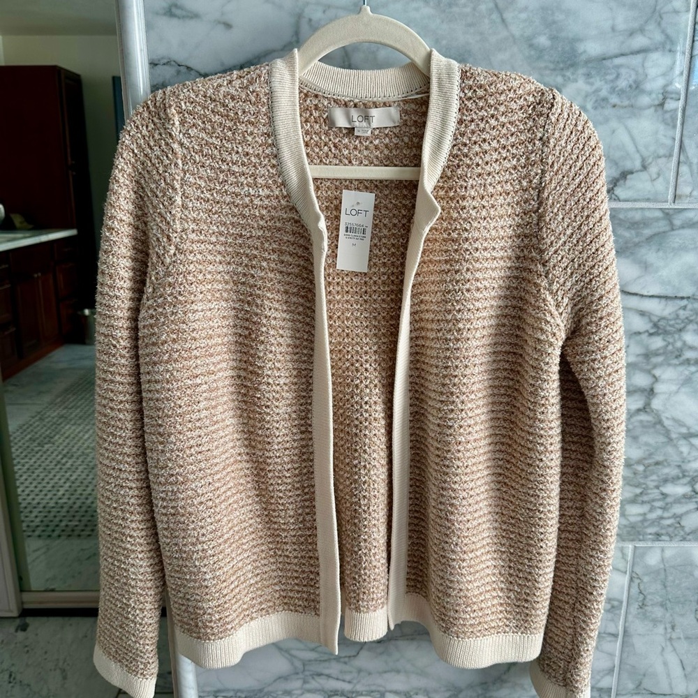 LOFT Cream and Tan Textured Sweater